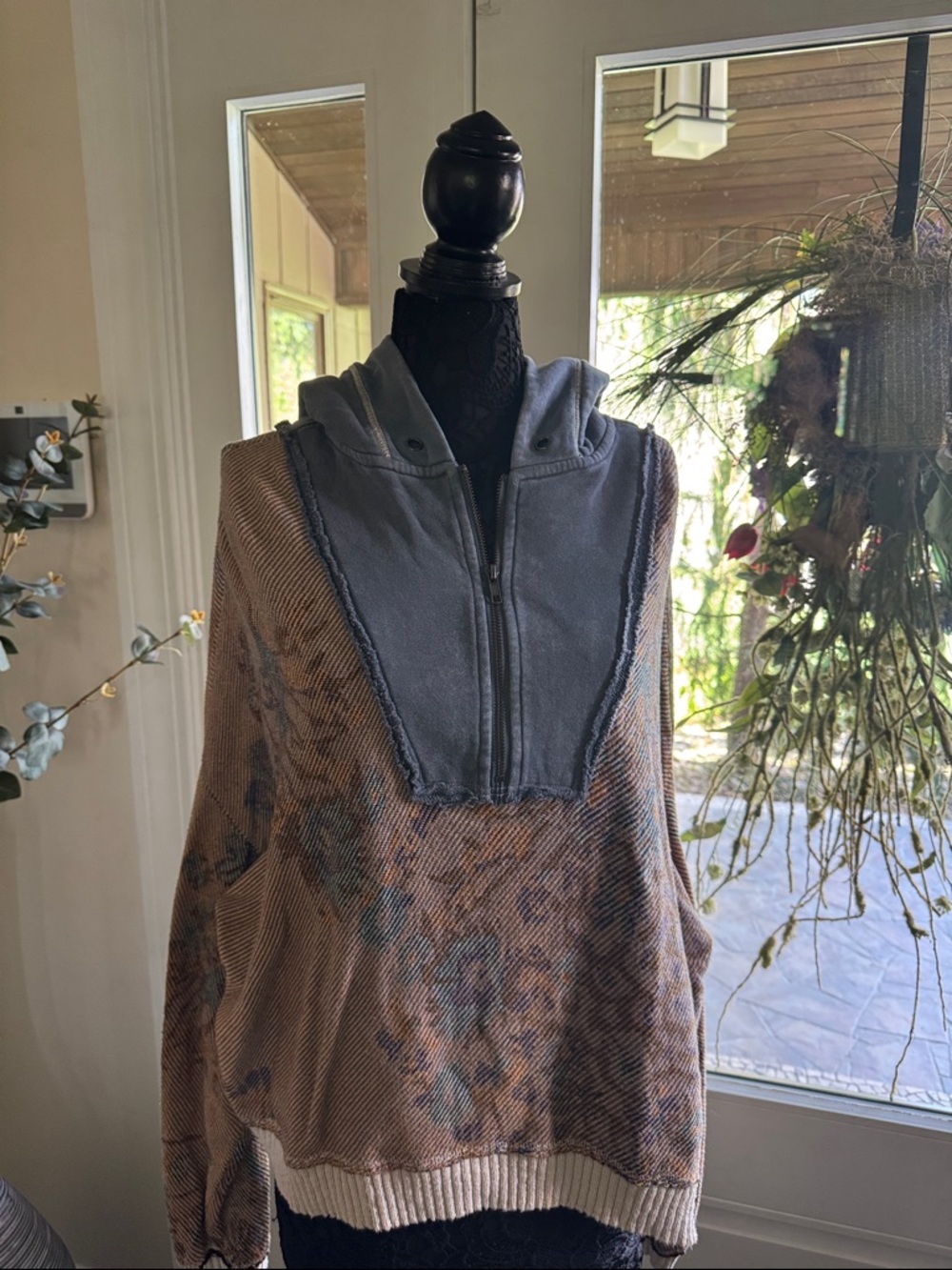 Women's Reversible Hooded Pullover Sweater in Brown and Gray